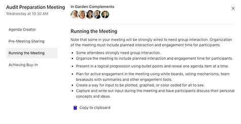 Application screenshot: Meetings